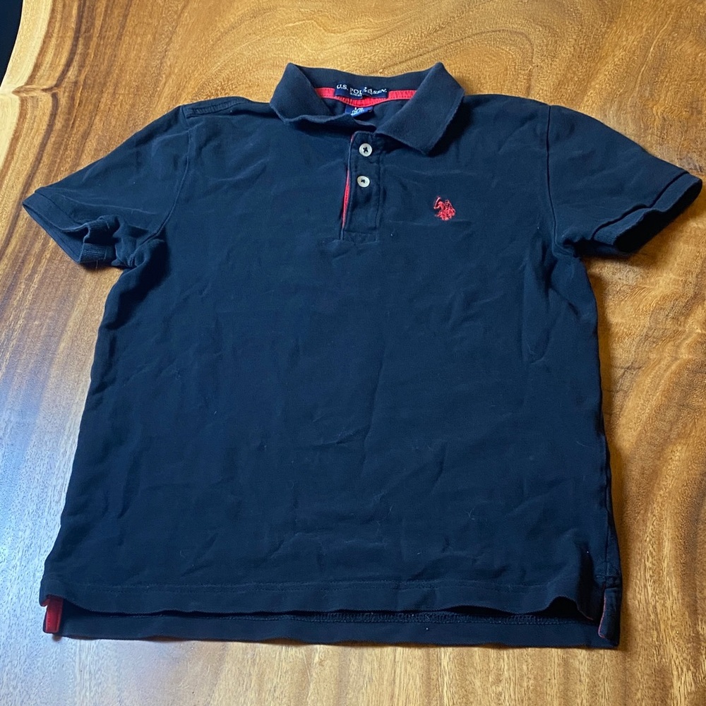 Black Polo Shirt with Red Trim